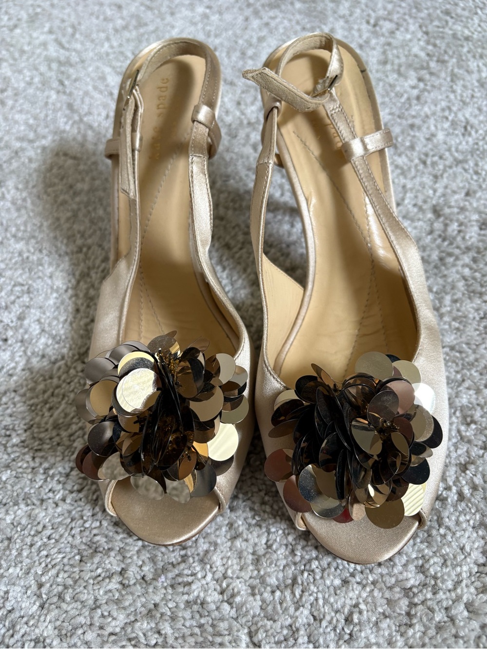 Kate Spade New York Gold Sequin Peep-Toe Slingback Heels - Women